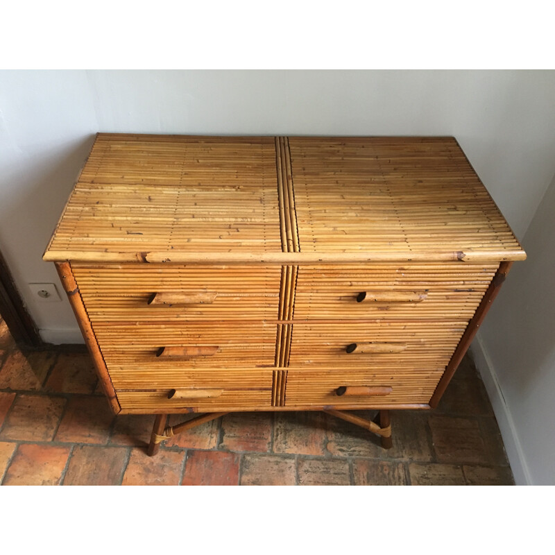 Vintage Bamboo Rattan Chest of Drawers 1960