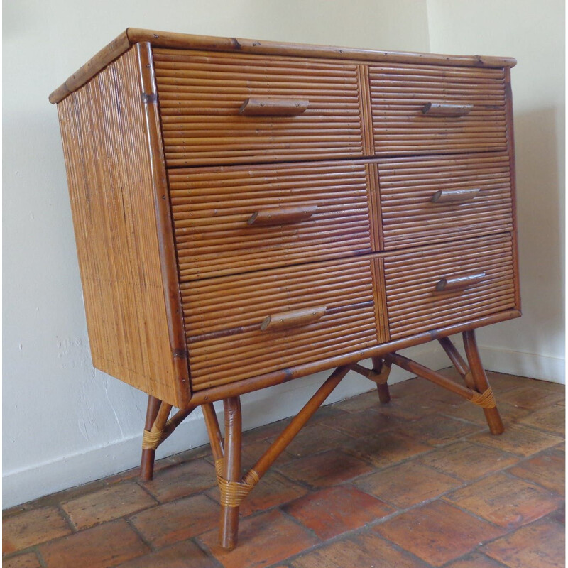 Vintage Bamboo Rattan Chest of Drawers 1960
