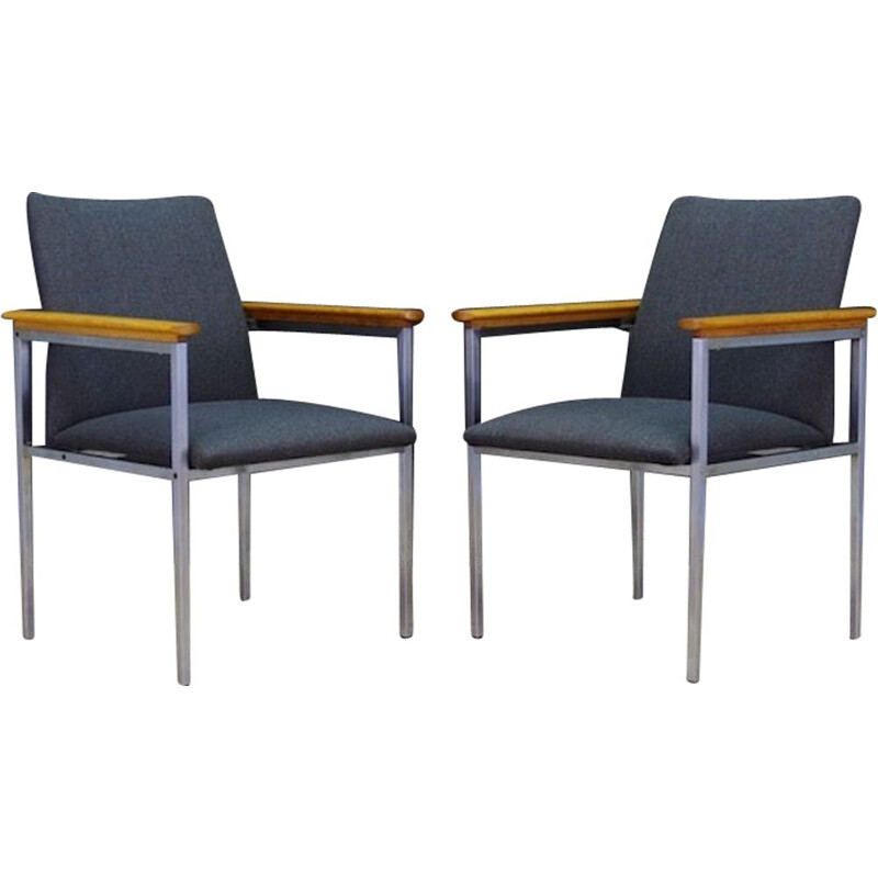 Vintage danish armchairs for France & Son in grey fabric and metal, 1970