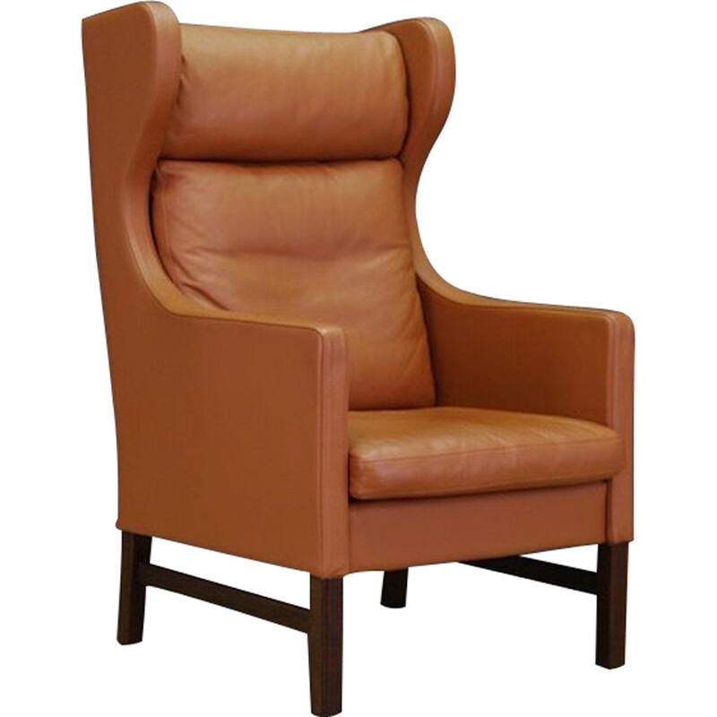 Vintage armchair for Skippers in brown leather, Denmark 1970