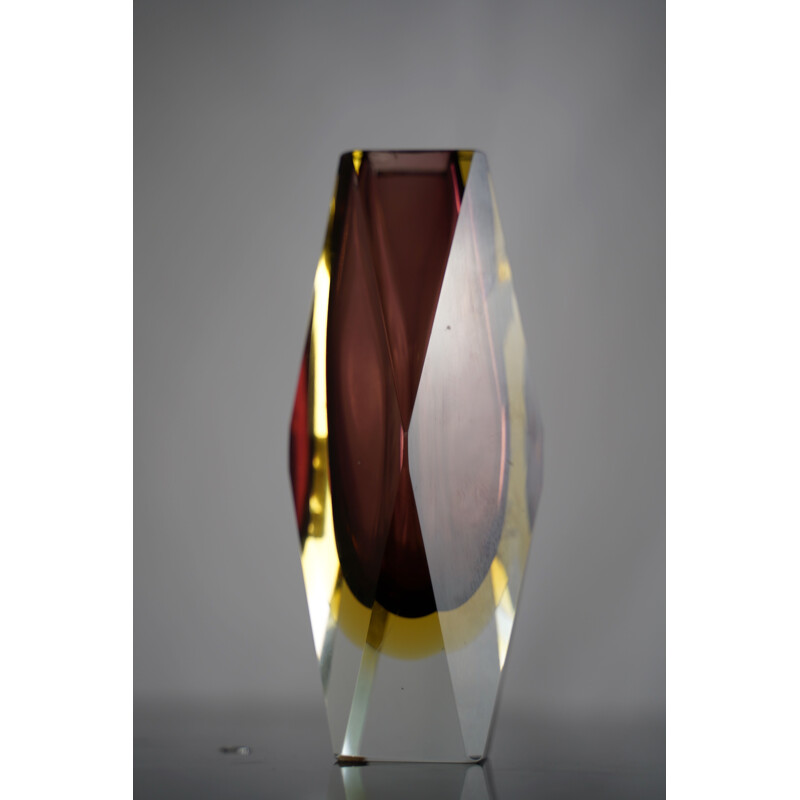 Vintage purple and yellow "sommerso" murano glass vase by Flavio Poli. Italy 1960