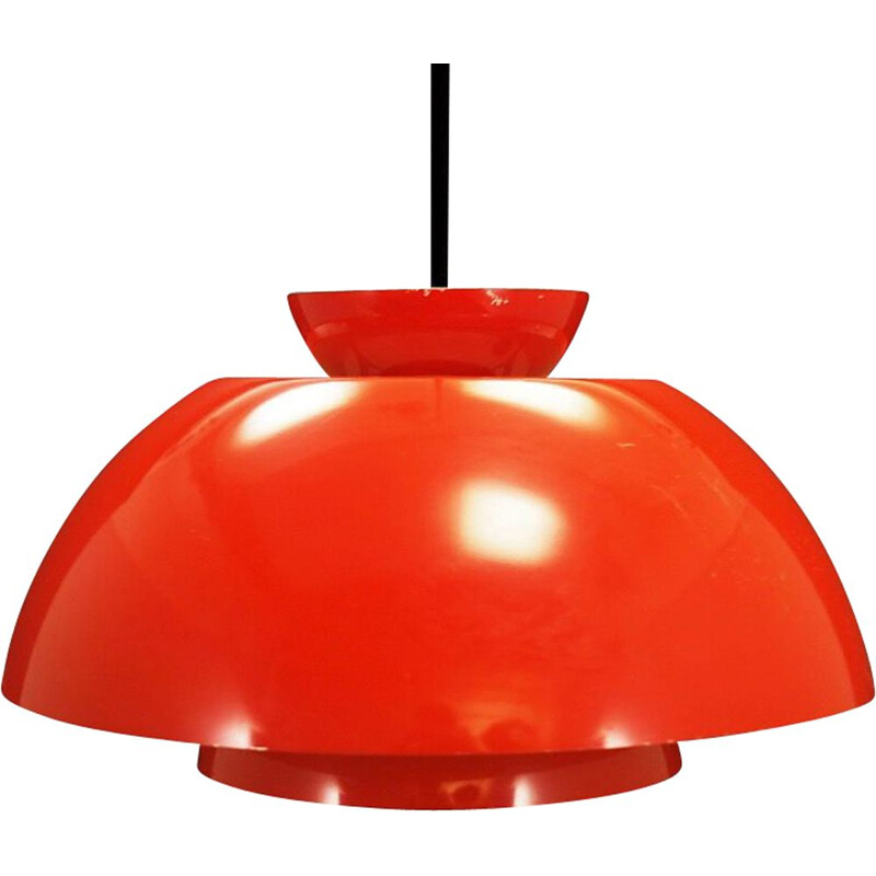 Vintage red steel pendant light, 1960