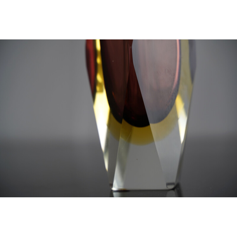 Vintage purple and yellow "sommerso" murano glass vase by Flavio Poli. Italy 1960