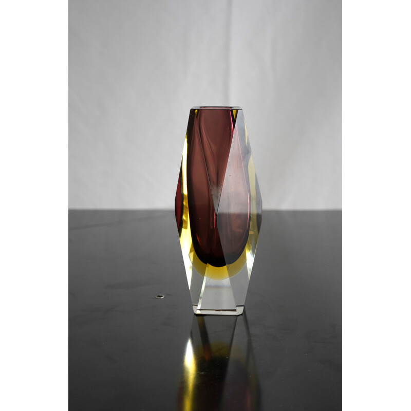 Vintage purple and yellow "sommerso" murano glass vase by Flavio Poli. Italy 1960