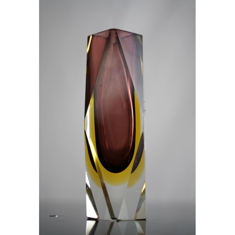 Vintage purple and yellow "sommerso" murano glass vase by Flavio Poli. Italy 1960