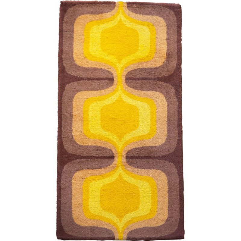 Tapis Vintage Orange marron concentrique 1970