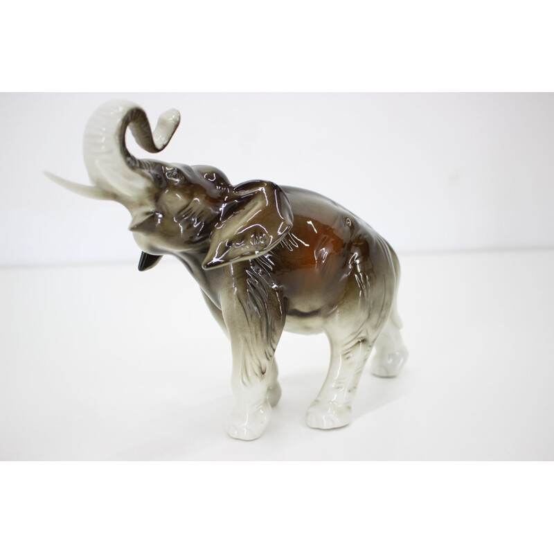 Mid-century porcelain sculpture of elephant from Royal Dux, 1960s