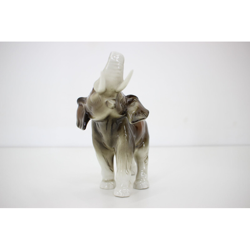 Mid-century porcelain sculpture of elephant from Royal Dux, 1960s