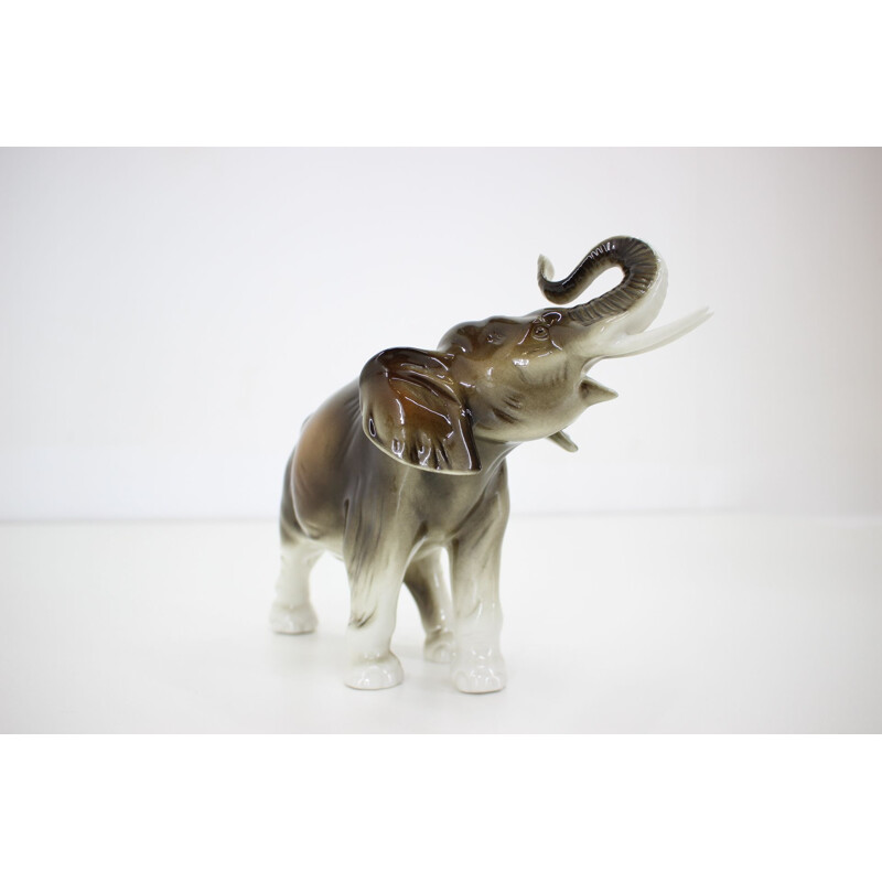 Mid-century porcelain sculpture of elephant from Royal Dux, 1960s