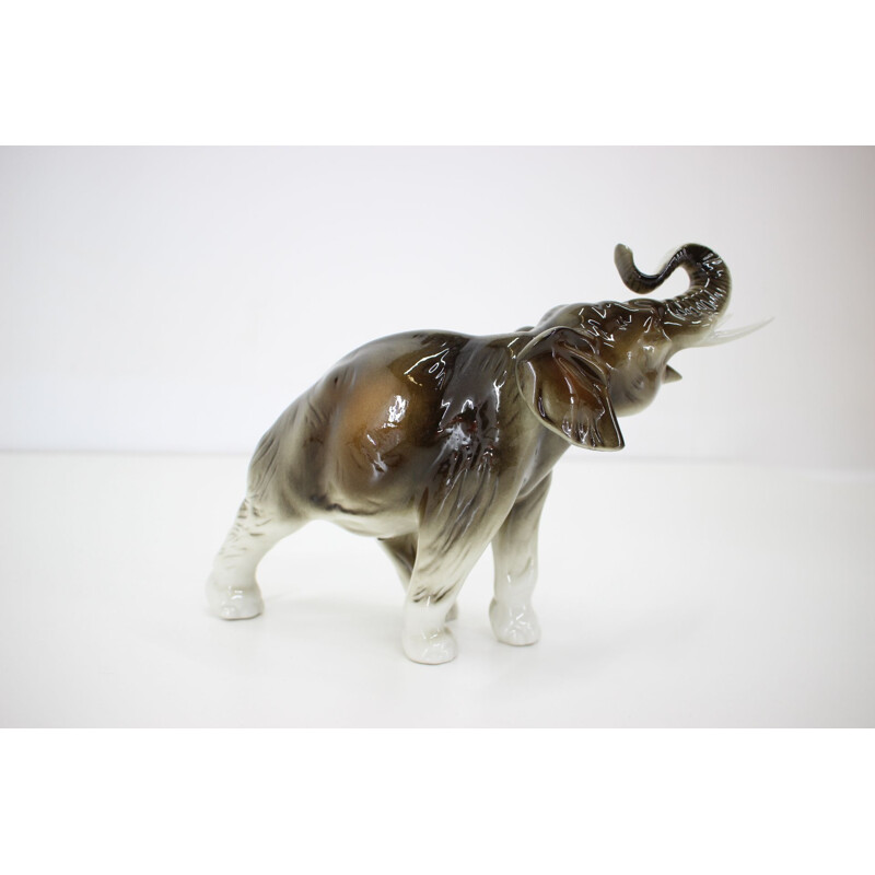 Mid-century porcelain sculpture of elephant from Royal Dux, 1960s