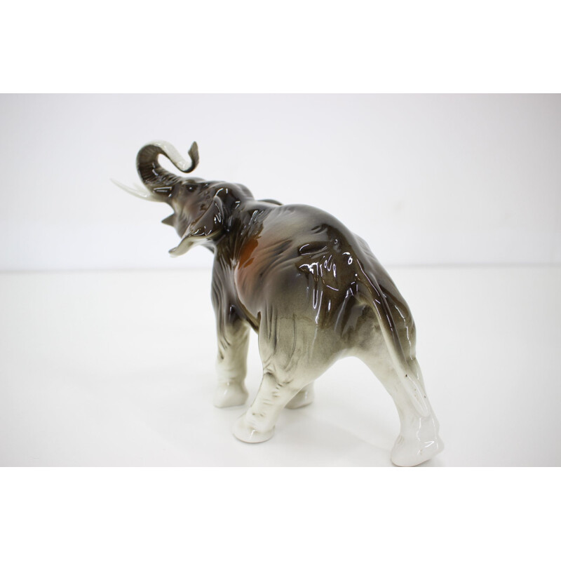 Mid-century porcelain sculpture of elephant from Royal Dux, 1960s