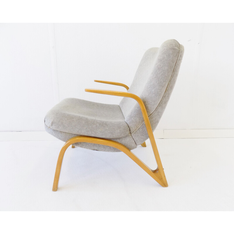 Vintage fauteuil met voetenbankje van Paul Bode Konkav voor Deutsche Federholzgesellschaft