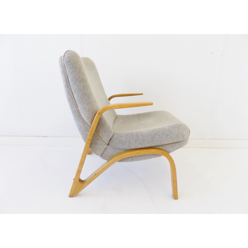 Vintage fauteuil met voetenbankje van Paul Bode Konkav voor Deutsche Federholzgesellschaft