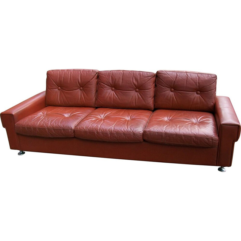 Vintage 3-Seater Coupé Leather Sofa, Danish 1970