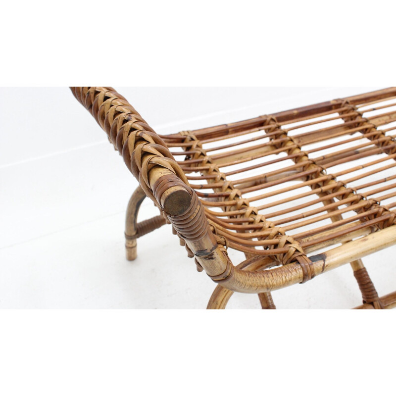 Pair of Mid century Bonacina rattan bench 1950s