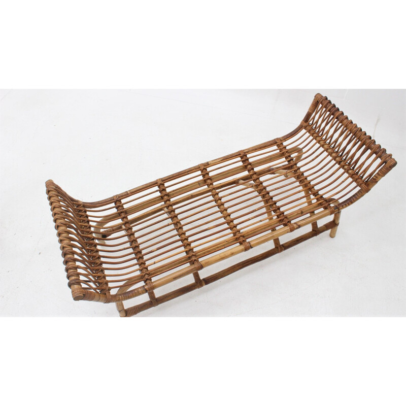 Pair of Mid century Bonacina rattan bench 1950s