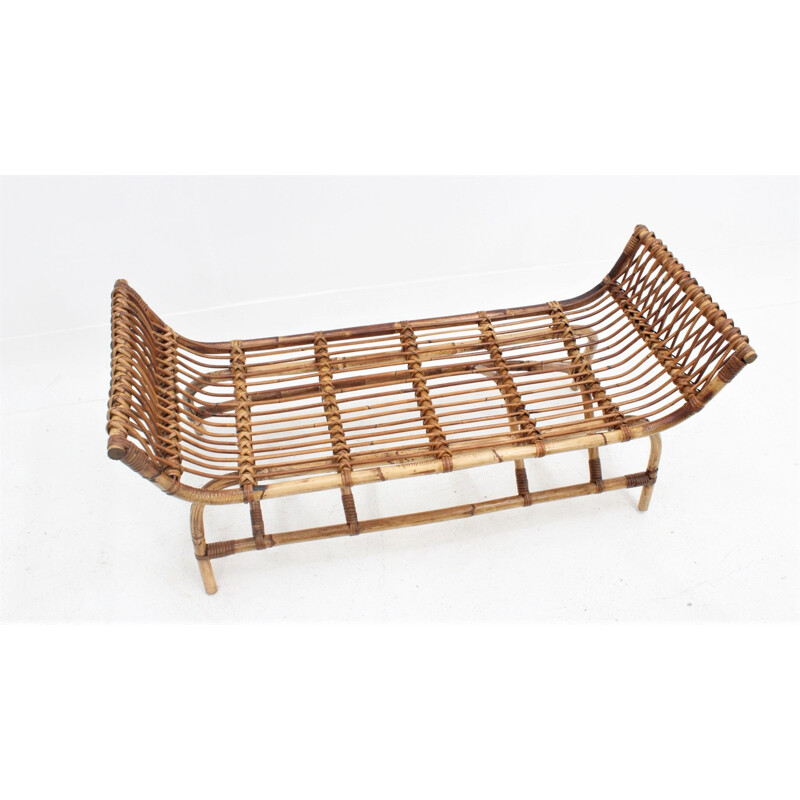 Pair of Mid century Bonacina rattan bench 1950s