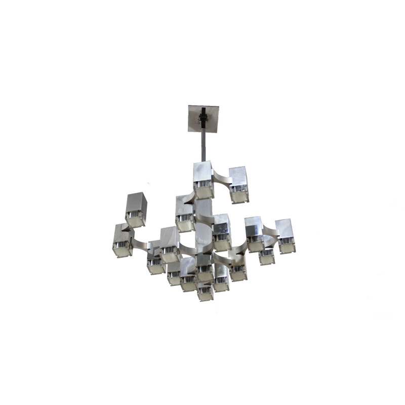 Vintage Cubic chandelier by Gaetano Sciolari Italian 1970s