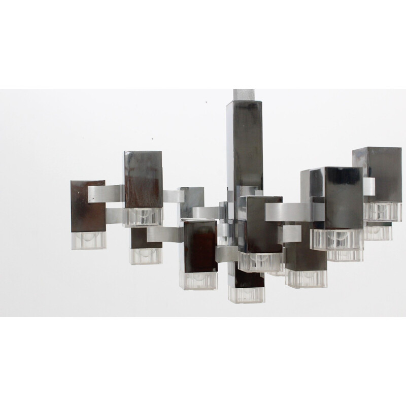 Vintage Cubic chandelier by Gaetano Sciolari Italian 1970s