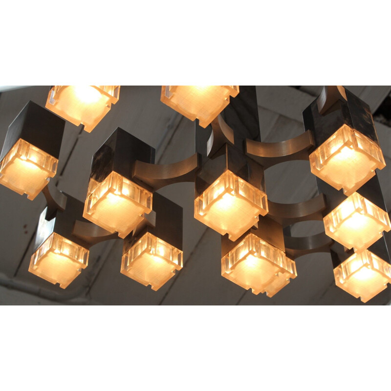 Vintage Cubic chandelier by Gaetano Sciolari Italian 1970s