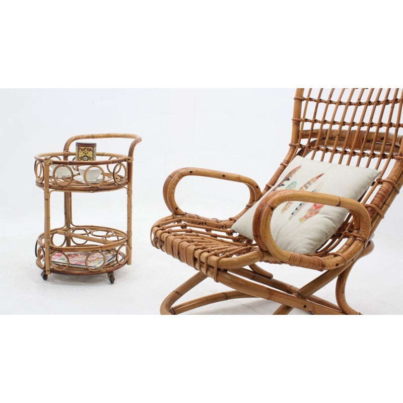 Pair of Vintage Rattan lounge chairs Tito Agnoli, Bonacina 1960s