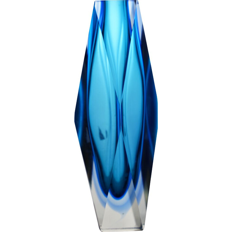 Vintage bright blue "sommerso" murano glass vase by Flavio Poli 1960s