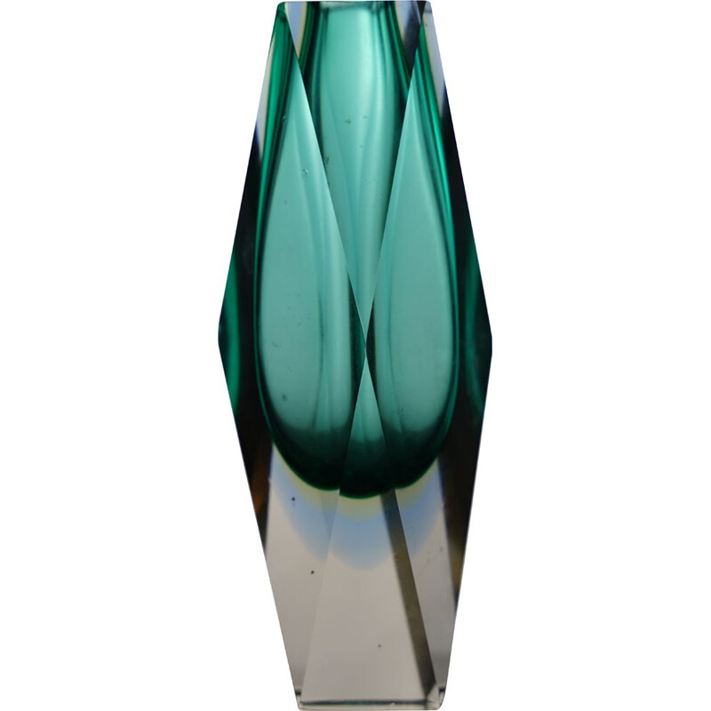 Vintage green "sommerso" murano glass vase by Flavio Poli. Italy 1960