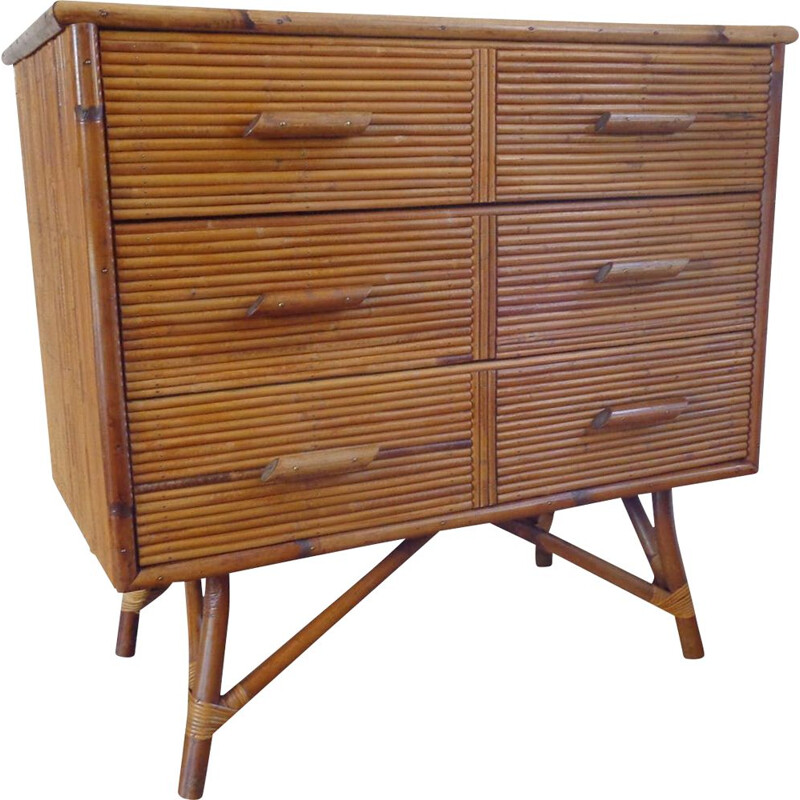 Cómoda Vintage Rattan Chest of Drawers 1960