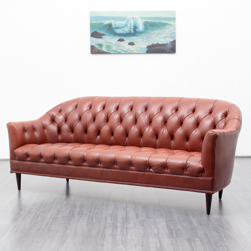 Vintage sofa 3 seater leather - 1960s