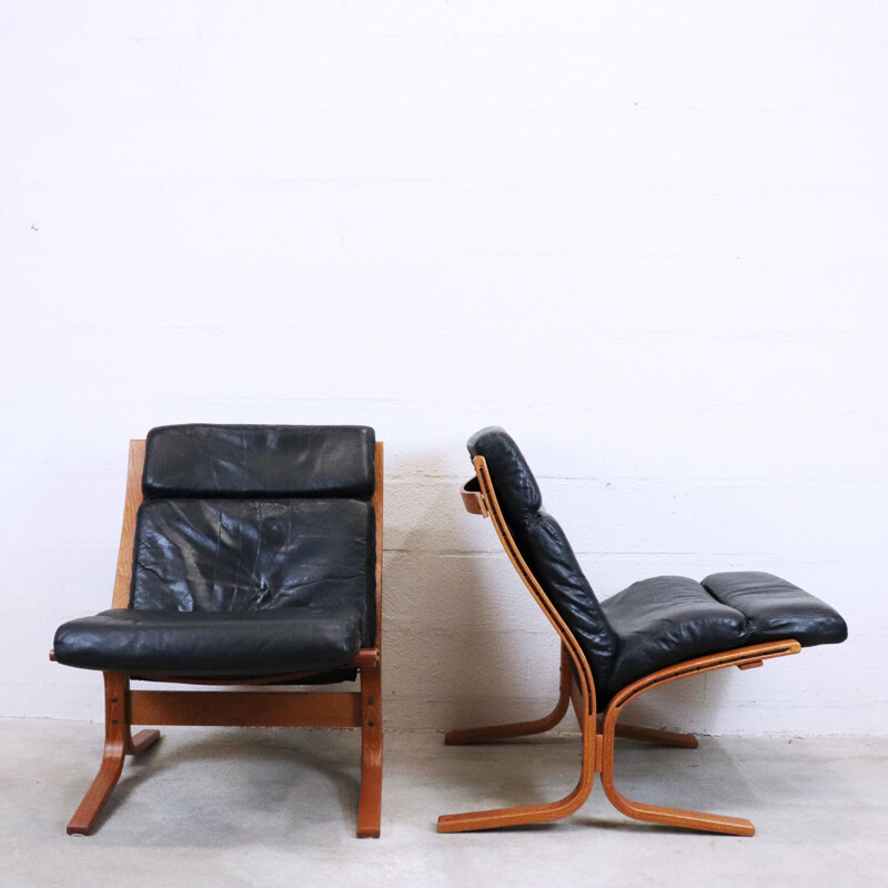 Pair of Vintage Siesta Leather Armchairs, Ingmar Relling, Norway, 1960