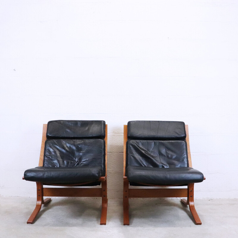 Pair of Vintage Siesta Leather Armchairs, Ingmar Relling, Norway, 1960