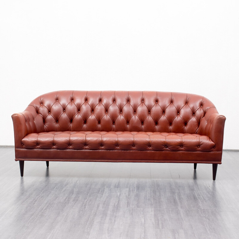 Vintage sofa 3 seater leather - 1960s