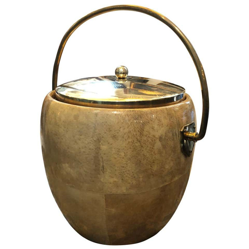 Mid-Century Goatskin and Brass Ice Bucket 1960