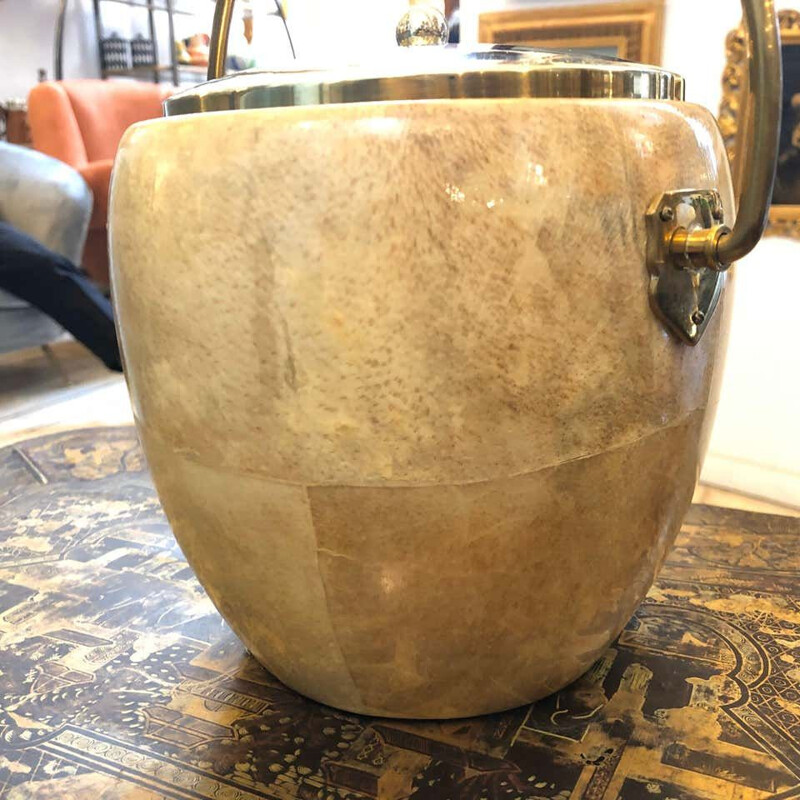 Mid-Century Goatskin and Brass Ice Bucket 1960