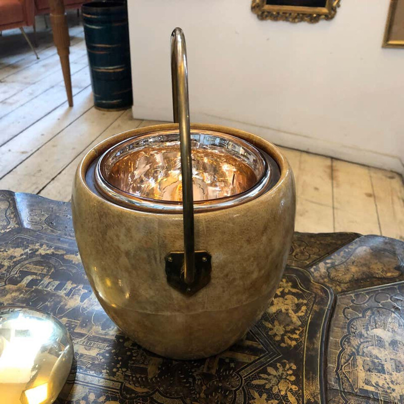 Mid-Century Goatskin and Brass Ice Bucket 1960