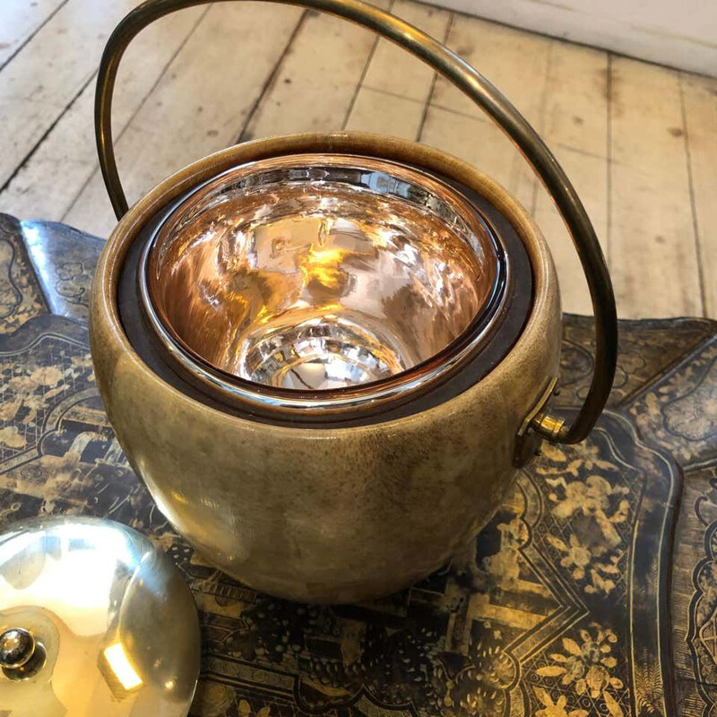 Mid-Century Goatskin and Brass Ice Bucket 1960