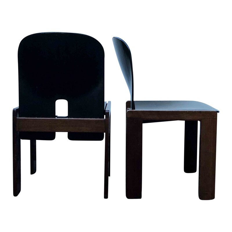 Set of 4 Vintage Dark Brown Lacquered Walnut Model 121 Dining Chairs by Tobia & Afra Scarpa for Cassina, 1960s