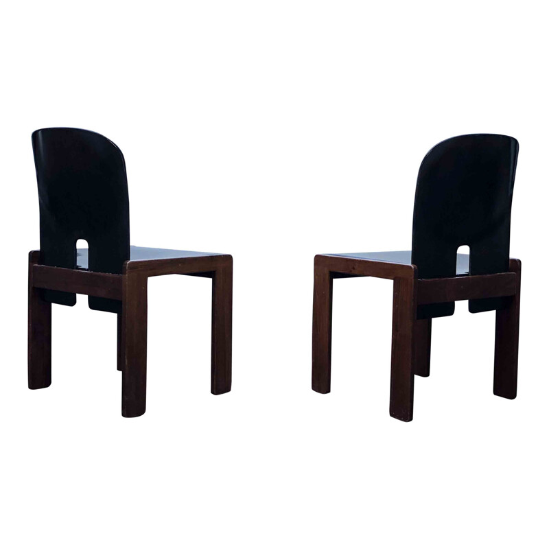 Set of 4 Vintage Dark Brown Lacquered Walnut Model 121 Dining Chairs by Tobia & Afra Scarpa for Cassina, 1960s