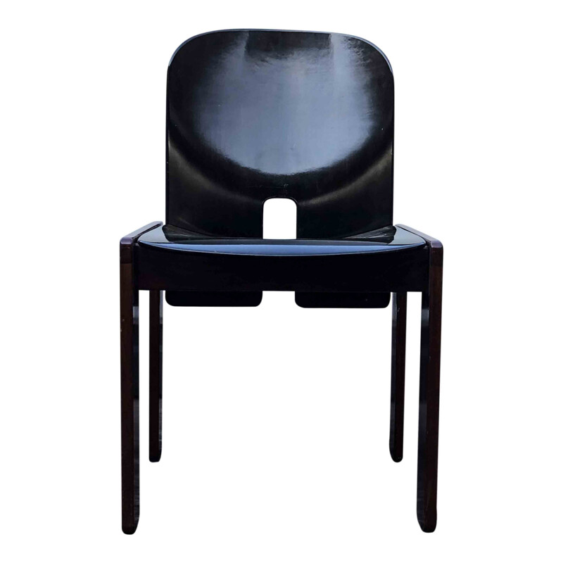 Set van 4 Vintage donkerbruin gelakte notenhouten stoelen model 121 van Tobia