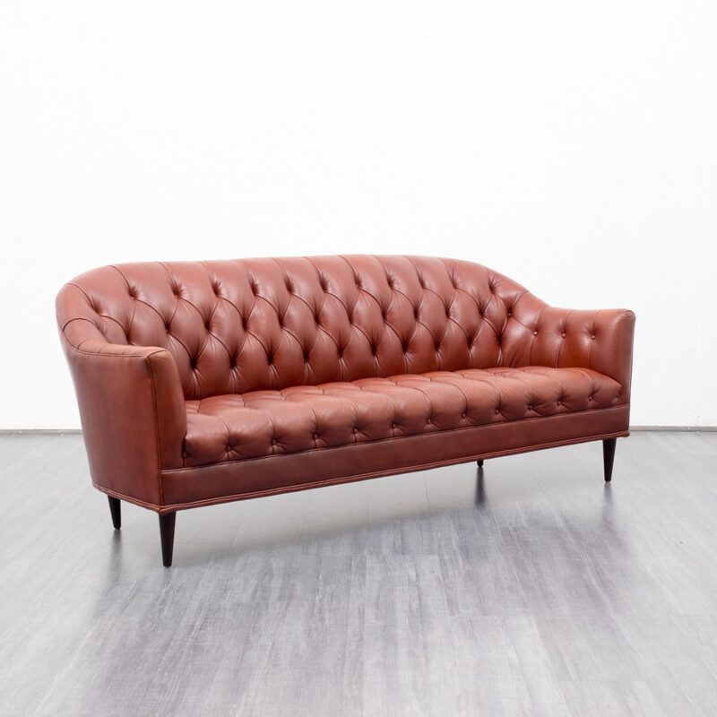 Vintage sofa 3 seater leather - 1960s