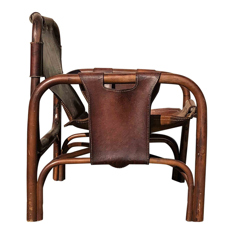 Ein Paar Lounge-Sessel aus Leder und Bambus von Tito Agnoli, Italien 1960