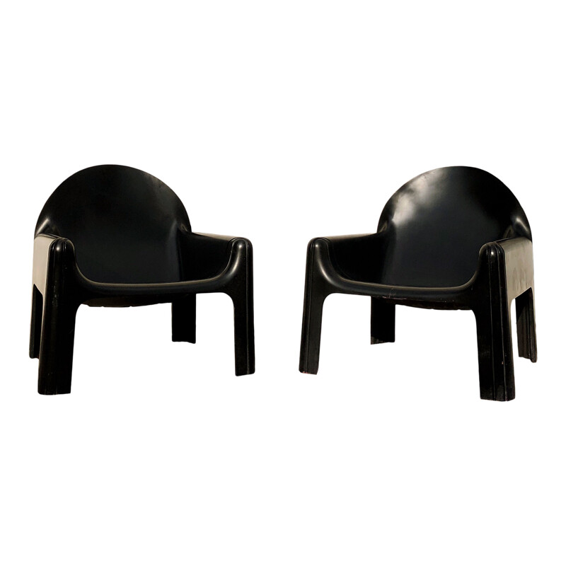 Paire de fauteuils lounge vintage en noir modèle 4794 de Gae Aulenti pour Kartell, Italie 1970