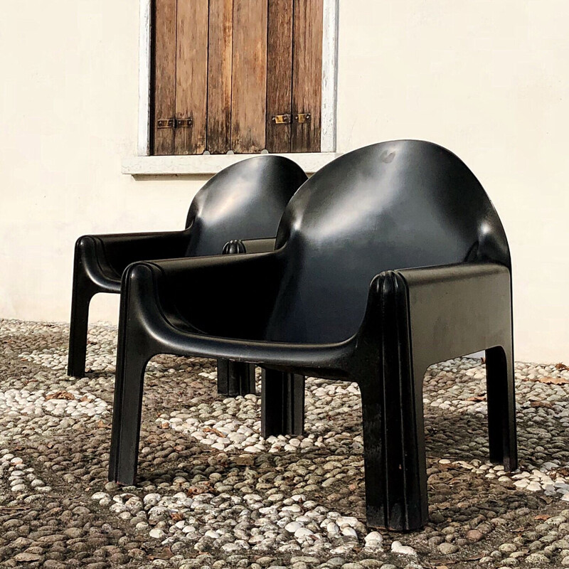 Paar Vintage-Lounge-Sessel in Schwarz Modell 4794 von Gae Aulenti für Kartell, Italien 1970