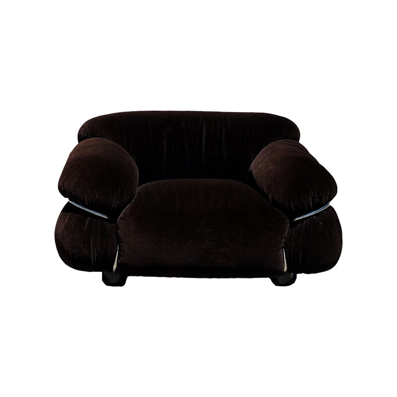 Vintage space-age alpaca fluwelen lounge stoel van Gianfranco Frattini voor Cassina, 1972