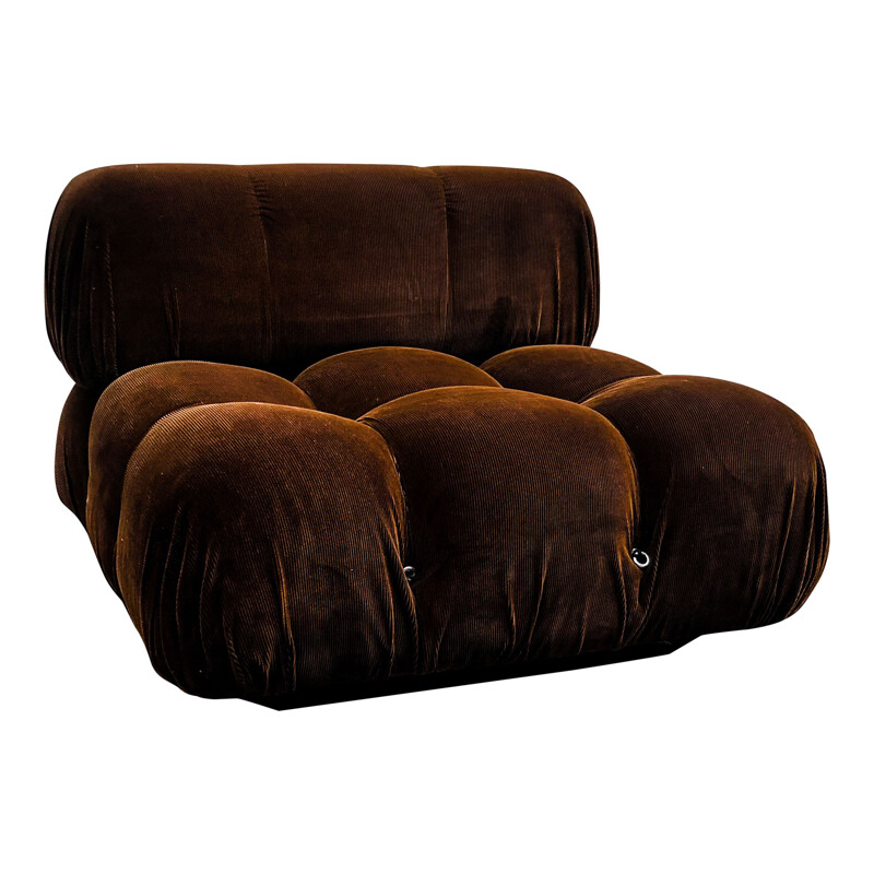 Conjunto de sillón y reposapiés vintage Modelo Camaleonda en terciopelo marrón de Mario Bellini para B