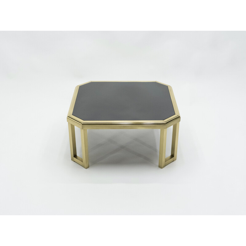 Vintage side coffee table brass black opaline glass Maison Jansen 1970