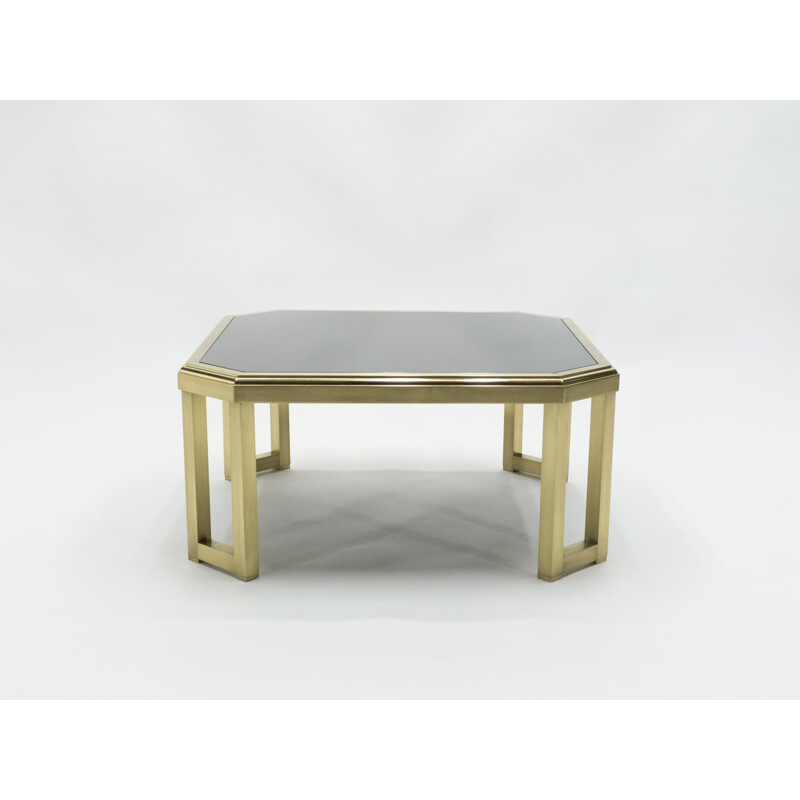 Vintage side coffee table brass black opaline glass Maison Jansen 1970