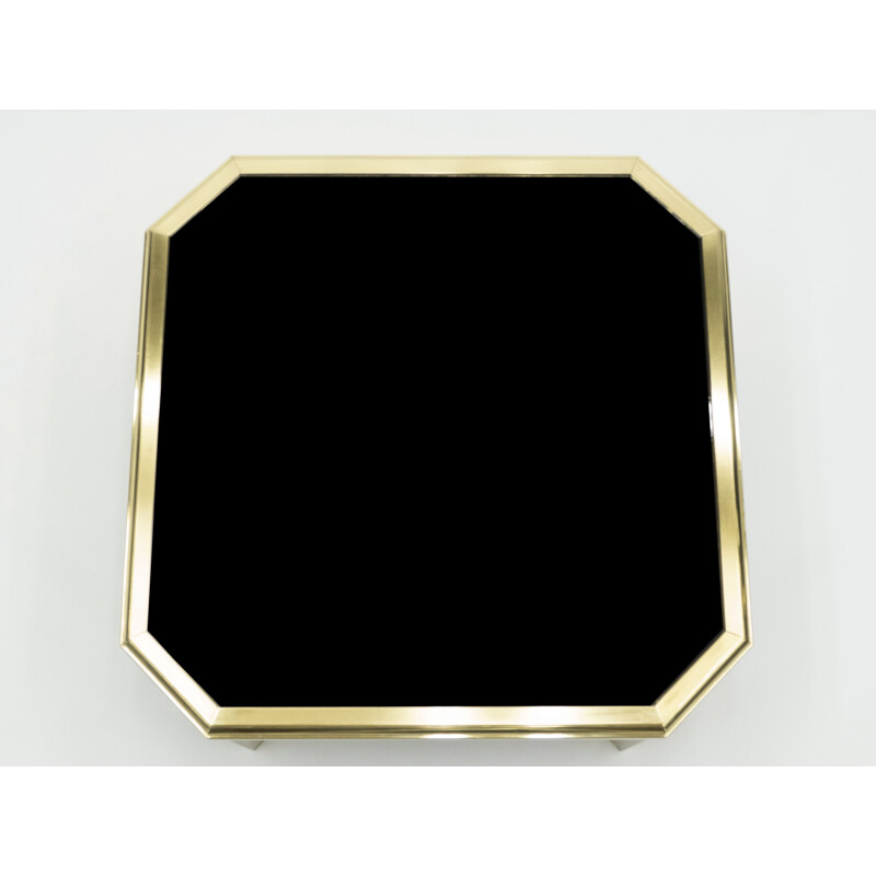 Vintage side coffee table brass black opaline glass Maison Jansen 1970
