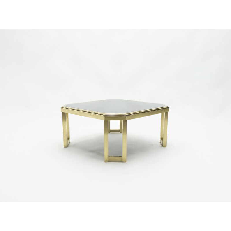 Vintage side coffee table brass black opaline glass Maison Jansen 1970