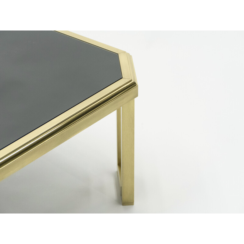 Vintage side coffee table brass black opaline glass Maison Jansen 1970